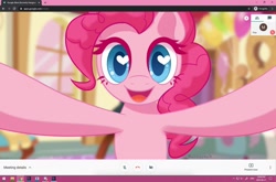 Size: 1600x1055 | Tagged: safe, artist:rainspeak, character:pinkie pie, species:earth pony, species:pony, colored pupils, female, heart eyes, hug, looking at you, solo, wingding eyes