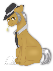 Size: 768x1024 | Tagged: safe, artist:delfinaluther, character:igneous rock pie, species:earth pony, species:pony, clothing, collar, hat, male, necktie, simple background, solo, straw in mouth, when igneous rock pie smiles, white background