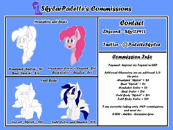 Size: 1600x1200 | Tagged: safe, artist:skylarpalette, character:pinkie pie, oc, oc:swift, species:earth pony, species:pegasus, species:pony, advertisement, commission info, commissions open, pegasus oc, text, wings