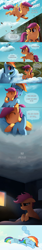 Size: 788x4660 | Tagged: safe, artist:ruhje, artist:wonkysole, edit, editor:scootabuser, character:rainbow dash, character:scootaloo, species:pegasus, species:pony, comic, dream, duo, flying, sad
