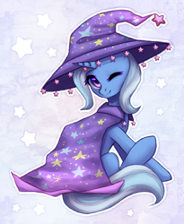 Size: 1723x2100 | Tagged: safe, artist:avrameow, character:trixie, species:pony, species:unicorn, cape, clothing, cute, diatrixes, female, hat, mare, one eye closed, solo, trixie's cape, trixie's hat, wink