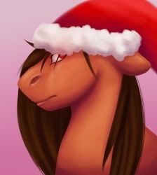 Size: 1080x1204 | Tagged: safe, artist:ash_helz, oc, oc only, species:earth pony, species:pony, bust, christmas, clothing, earth pony oc, gradient background, hat, holiday, santa hat, solo