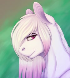 Size: 1080x1204 | Tagged: safe, artist:ash_helz, oc, oc only, species:earth pony, species:pony, abstract background, bust, earth pony oc, red eyes, smiling, solo