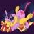 Size: 800x800 | Tagged: safe, artist:c_owokie, character:sunset shimmer, character:twilight sparkle, character:twilight sparkle (scitwi), character:twilight sparkle (unicorn), species:pony, species:unicorn, ship:scitwishimmer, ship:sunsetsparkle, chest fluff, equestria girls ponified, female, hug, lesbian, mare, on back, ponified, purple background, shipping, signature, simple background, unshorn fetlocks