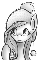 Size: 560x851 | Tagged: safe, artist:marisalle, character:fluttershy, species:pegasus, species:pony, bust, clothing, female, hat, mare, portrait, sketch, solo