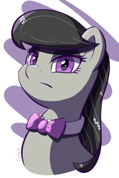 Size: 1000x1500 | Tagged: safe, artist:esfelt, character:octavia melody, species:earth pony, species:pony, abstract background, bust, female, looking at you, mare, portrait, ribbon, solo
