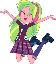 Size: 5500x6290 | Tagged: safe, artist:crimsumic, edit, editor:slayerbvc, character:lemon zest, equestria girls:dance magic, g4, my little pony: equestria girls, my little pony:equestria girls, spoiler:eqg specials, .svg available, absurd resolution, clothing, crystal prep academy uniform, excited, eyes closed, female, headphones, no makeup edit, open mouth, school uniform, simple background, solo, transparent background, vector, vector edit