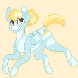 Size: 752x752 | Tagged: safe, artist:c_owokie, oc, oc only, species:pegasus, species:pony, pegasus oc, simple background, smiling, solo, wings, yellow background