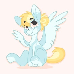 Size: 800x800 | Tagged: safe, artist:c_owokie, oc, oc only, species:pegasus, species:pony, looking up, pegasus oc, simple background, sitting, smiling, solo, two toned wings, wings