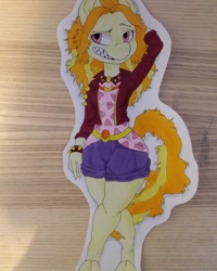 Size: 1080x1350 | Tagged: safe, artist:c_owokie, character:adagio dazzle, species:anthro, species:earth pony, species:pony, species:unguligrade anthro, arm behind head, clothing, equestria girls ponified, female, ponified, sharp teeth, shorts, solo, species swap, teeth, traditional art
