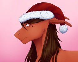 Size: 1080x864 | Tagged: safe, artist:ash_helz, oc, oc only, species:earth pony, species:pony, bust, christmas, clothing, earth pony oc, gradient background, hat, holiday, redraw, santa hat, solo