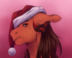 Size: 1080x873 | Tagged: safe, artist:ash_helz, oc, oc only, species:earth pony, species:pony, bust, christmas, clothing, earth pony oc, gradient background, hat, holiday, redraw, santa hat, solo