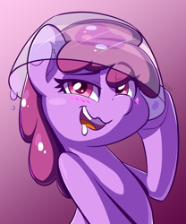 Size: 1666x2000 | Tagged: safe, artist:esfelt, character:berry punch, character:berryshine, species:earth pony, species:pony, blushing, clothing, drool, drunk, female, hat, mare, open mouth, punch (drink), punch bowl, solo
