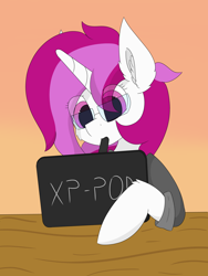 Size: 6000x8000 | Tagged: safe, artist:skylarpalette, oc, oc only, oc:skylar palette, species:pony, species:unicorn, cheek fluff, clothing, colored, drawing, drawing tablet, ear fluff, female, focused, glasses, hoodie, horn, looking down, mare, pen, pink eyes, pink mane, simple background, simple shading, table, unicorn oc, white fur