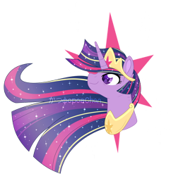 Size: 800x825 | Tagged: safe, artist:katsuforov-chan, artist:shiiazu, character:twilight sparkle, character:twilight sparkle (alicorn), species:alicorn, species:pony, episode:the last problem, g4, my little pony: friendship is magic, colored pupils, crown, cutie mark, digital art, ear fluff, ethereal mane, female, jewelry, older, older twilight, princess twilight 2.0, rainbow power, rainbow power-ified, regalia, simple background, smiling, solo, sparkles, transparent background, watermark