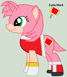 Size: 776x890 | Tagged: safe, artist:twidashfan1234, species:pony, species:unicorn, amy rose, cursed image, gray background, ponified, simple background, sonic the hedgehog (series), species swap