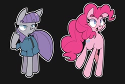Size: 1280x858 | Tagged: safe, artist:kindakismet, character:boulder, character:maud pie, character:pinkie pie, species:earth pony, species:pony, g4, black background, duo, female, mare, no pupils, open mouth, pie sisters, siblings, simple background, sisters