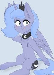 Size: 607x843 | Tagged: safe, artist:c0pter, derpibooru original, character:princess luna, species:alicorn, species:pony, g4, chest fluff, crown, cute, female, filly, jewelry, lunabetes, regalia, s1 luna, smiling, solo, tongue out, woona, young luna, younger