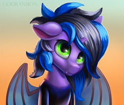 Size: 2808x2383 | Tagged: safe, artist:foxpit, oc, oc only, oc:kuro, species:bat pony, species:dragon, g4, bust, commission, gradient background, looking at you, male, solo