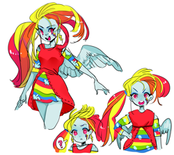 Size: 1483x1314 | Tagged: safe, artist:costly, character:rainbow dash, species:eqg human, g4, my little pony:equestria girls, clothing, cutie mark, cutie mark on equestria girl, doubt, dress, ear piercing, earring, female, jewelry, piercing, pony coloring, ponytail, question mark, solo