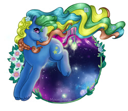 Size: 778x675 | Tagged: safe, artist:silvermoonbreeze, g1, g2, bow, female, flower, flower in hair, g1 to g2, generation leap, night light (g1), solo, tail bow, unshorn fetlocks