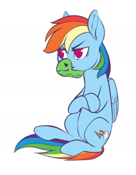 Size: 1662x2142 | Tagged: safe, artist:taytinabelle, character:rainbow dash, species:pegasus, species:pony, g4, angry, clothing, crossed arms, crossed hooves, cute, ear fluff, female, mare, pouting, silly, simple background, slippers, solo, tank slippers, white background