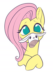 Size: 1593x2190 | Tagged: safe, artist:taytinabelle, character:fluttershy, g4, bust, clothing, cute, ear fluff, female, looking at you, silly, simple background, slippers, solo, white background