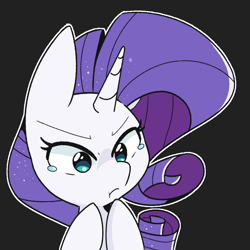Size: 2000x2000 | Tagged: safe, artist:kindakismet, character:rarity, species:pony, g4, :t, black background, bust, cute, female, high res, mare, portrait, raribetes, simple background, solo, teary eyes