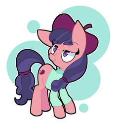 Size: 1600x1700 | Tagged: safe, artist:kindakismet, character:raspberry beret, species:earth pony, species:pony, g4, abstract background, beret, clothing, female, hat, mare, method mares, solo