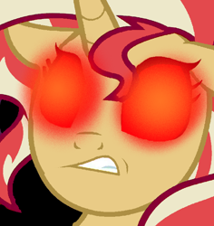 Size: 828x878 | Tagged: safe, artist:mellow91, edit, edited screencap, screencap, character:sunset shimmer, g4, black background, clenched teeth, female, glowing eyes, grimace, possessed, red eyes, simple background, solo