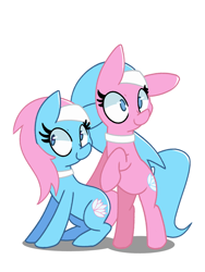 Size: 2500x3333 | Tagged: safe, artist:kindakismet, character:aloe, character:lotus blossom, species:earth pony, species:pony, g4, aloebetes, duo, female, headband, lotusbetes, mare, simple background, smiling, spa twins, white background