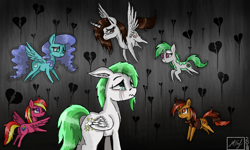 Size: 854x512 | Tagged: safe, artist:dreamyskies, oc, oc only, oc:aquashock, oc:dreamer skies, species:alicorn, species:earth pony, species:pegasus, species:pony, g4, abstract background, alicorn oc, alone, broken hearts, crying, dark background, depression, earth pony oc, female, forever alone, heart, horn, lonely, male, meme, pegasus oc, relationship, relationships, sad, signature, tears of pain, teary eyes, wings