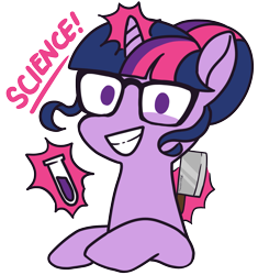 Size: 1883x2000 | Tagged: safe, artist:taytinabelle, character:twilight sparkle, character:twilight sparkle (scitwi), species:pony, species:unicorn, g4, my little pony:equestria girls, bust, cleaver, creepy, creepy smile, equestria girls ponified, eye twitch, female, glasses, grin, hair bun, looking at you, mad scientist, magic, mare, meat cleaver, ponified, simple background, smiling, solo, test tube, text, transparent background, unicorn sci-twi