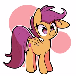 Size: 2500x2500 | Tagged: safe, artist:kindakismet, character:scootaloo, species:pegasus, species:pony, g4, abstract background, cute, cutealoo, ear down, female, high res, mare, older, older scootaloo, simple background, smiling, solo, white background