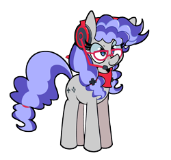 Size: 2500x2333 | Tagged: safe, artist:kindakismet, oc, oc only, oc:cinnabyte, species:earth pony, species:pony, g4, bandana, clothing, commission, curly hair, female, glasses, headphones, mare, simple background, solo, transparent background