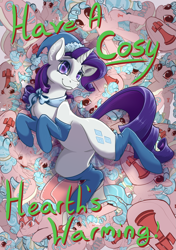 Size: 2039x2894 | Tagged: safe, alternate version, artist:banoodle, character:cozy glow, character:rarity, species:pegasus, species:pony, species:unicorn, g4, christmas, clothing, female, filly, hat, holiday, mare, multeity, pun, santa hat, smiling, socks