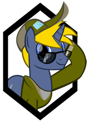 Size: 839x1105 | Tagged: safe, artist:thunder-blur, oc, oc only, oc:cobalt crescent, species:pony, species:unicorn, g4, cap, clothing, commission, hat, horn, looking at you, male, simple background, smiling, solo, stallion, sunglasses, transparent background, unicorn oc, ych result, your character here