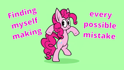 Size: 1920x1080 | Tagged: safe, artist:tridashie, editor:kopaleo, character:pinkie pie, g4, distraction dance, don't dead open inside, lyrics, mistake, mistakes were made, song reference, text, yael naim