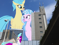 Size: 1280x985 | Tagged: safe, artist:oceanrailroader, character:princess skystar, character:queen novo, character:silverstream, species:hippogriff, g4, my little pony: the movie (2017), female, giant hippogriff, irl, photo, trio