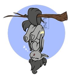 Size: 3463x3674 | Tagged: safe, artist:cleoziep, patreon reward, oc, oc only, oc:crescent, species:bat pony, species:pony, g4, behaving like a bat, cute, eyes closed, female, frog (hoof), hanging, hanging upside down, hoofbutt, mare, patreon, simple background, sleeping, snoring, solo, transparent background, tree branch, underhoof, upside down