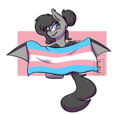 Size: 4099x3899 | Tagged: safe, artist:cleoziep, patreon reward, oc, oc only, oc:crescent, species:bat pony, species:pony, g4, blushing, cute, female, mare, patreon, pride, pride flag, simple background, sitting, smiling, solo, spread wings, transgender pride flag, transparent background, wings
