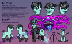 Size: 1860x1150 | Tagged: safe, artist:leastways, oc, oc only, oc:iso, species:pony, species:unicorn, g4, beholder, female, horn, reference, reference sheet, unicorn oc