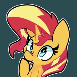 Size: 2000x2000 | Tagged: safe, artist:kindakismet, character:sunset shimmer, species:pony, species:unicorn, g4, blue background, bust, female, high res, mare, simple background, solo