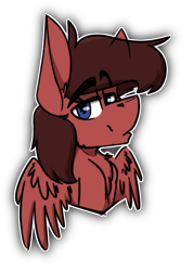 Size: 653x915 | Tagged: safe, artist:kirbirb, oc, oc only, oc:chance, species:pegasus, species:pony, g4, bust, chest fluff, drop shadow, eyebrows, eyebrows visible through hair, lidded eyes, looking at you, male, simple background, smiling, smirk, solo, stallion, transparent background, wings