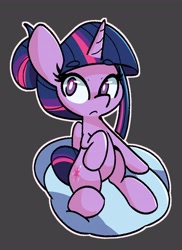 Size: 2500x3438 | Tagged: safe, artist:kindakismet, character:twilight sparkle, character:twilight sparkle (alicorn), species:alicorn, species:pony, g4, alternate hairstyle, black background, cushion, cute, female, hair bun, high res, mare, simple background, sitting, solo, tail bun, twiabetes