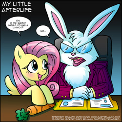 Size: 800x800 | Tagged: safe, artist:marybellamy, character:fluttershy, species:pegasus, species:pony, species:rabbit, g4, ahheck, animal, carrot, crossover, food, zorilita