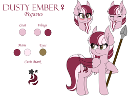 Size: 8000x6000 | Tagged: safe, artist:skylarpalette, oc, oc only, oc:dusty ember, species:pegasus, species:pony, g4, blep, blushing, female, fierce, mare, pegasus oc, reference sheet, simple background, solo, spear, standing, tongue out, transparent background, weapon, wings