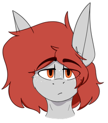 Size: 675x769 | Tagged: safe, artist:kirbirb, oc, oc only, oc:scarlett lane, species:pegasus, species:pony, g4, bust, eye clipping through hair, eyebrows, eyebrows visible through hair, freckles, looking at you, simple background, solo, transparent background