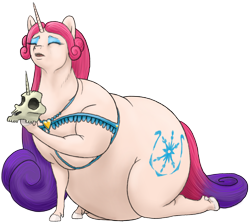 Size: 1200x1067 | Tagged: safe, artist:soobel, idw, character:princess amore, species:pony, species:unicorn, g4, fat, hamlet, obese, simple background, skull, solo, transparent background