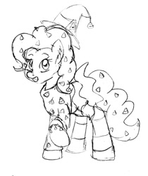 Size: 500x594 | Tagged: safe, artist:emilou1985, character:pinkie pie, species:pony, g4, clothing, hat, monochrome, sketch, solo, witch hat
